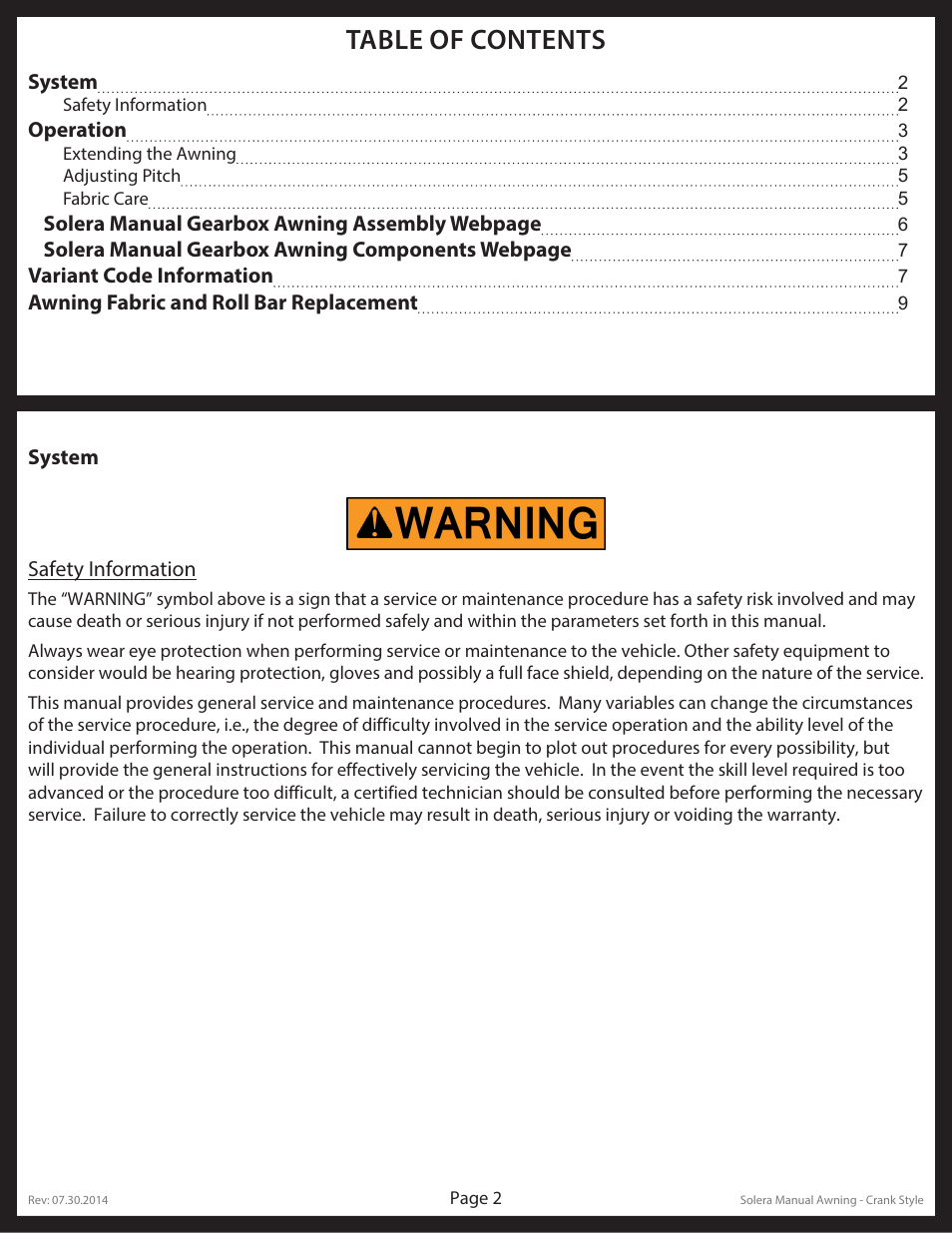 Lippert Components Solera® Manual Awning Crank Style User Manual | Page 2 / 10