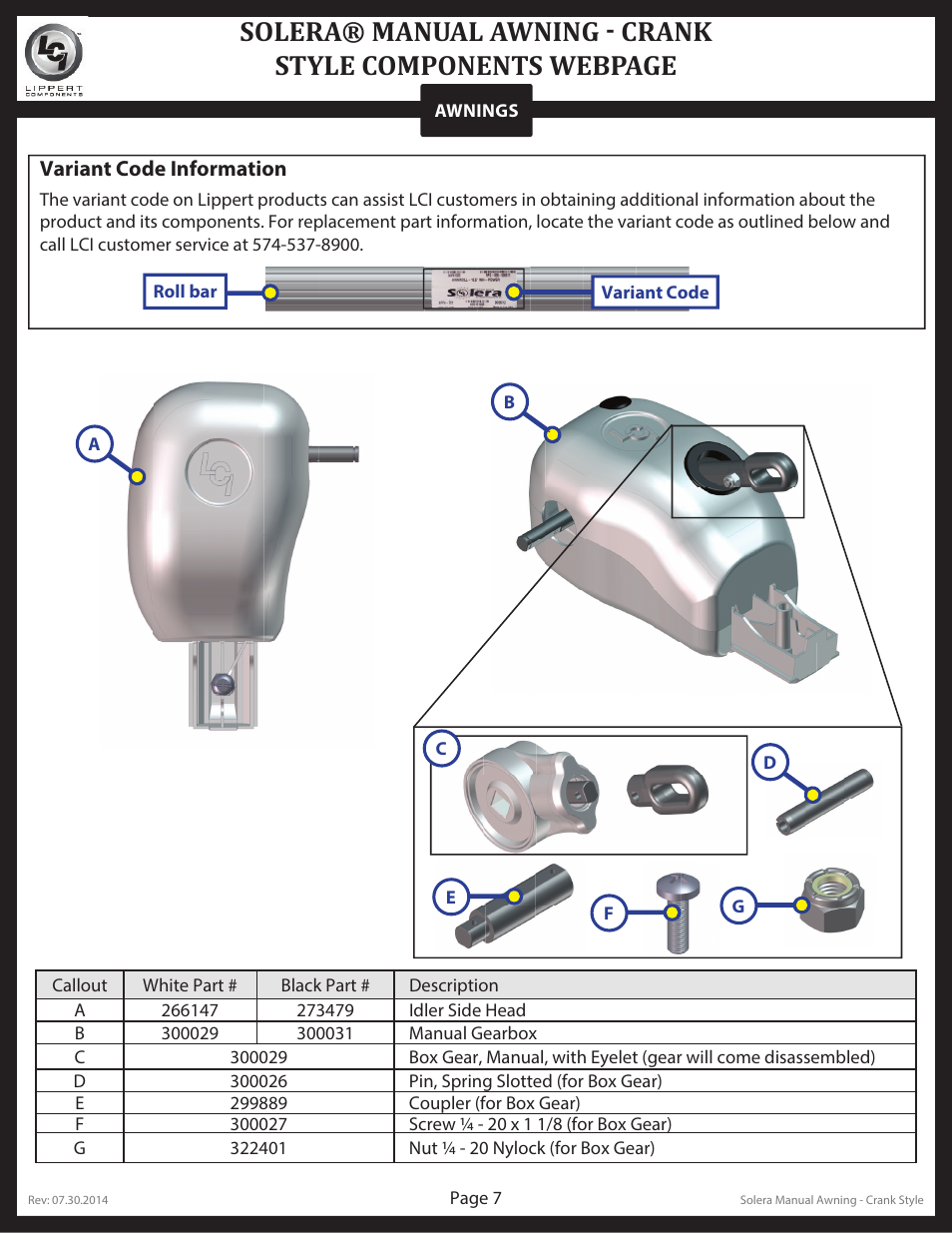 Lippert Components Solera® Manual Awning Crank Style User Manual | Page 7 / 10