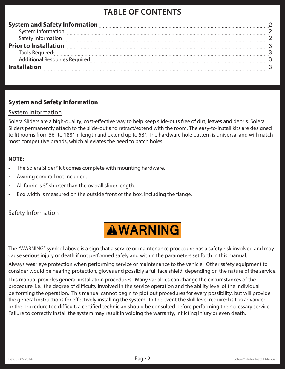 Lippert Components Solera Slider User Manual | Page 2 / 6