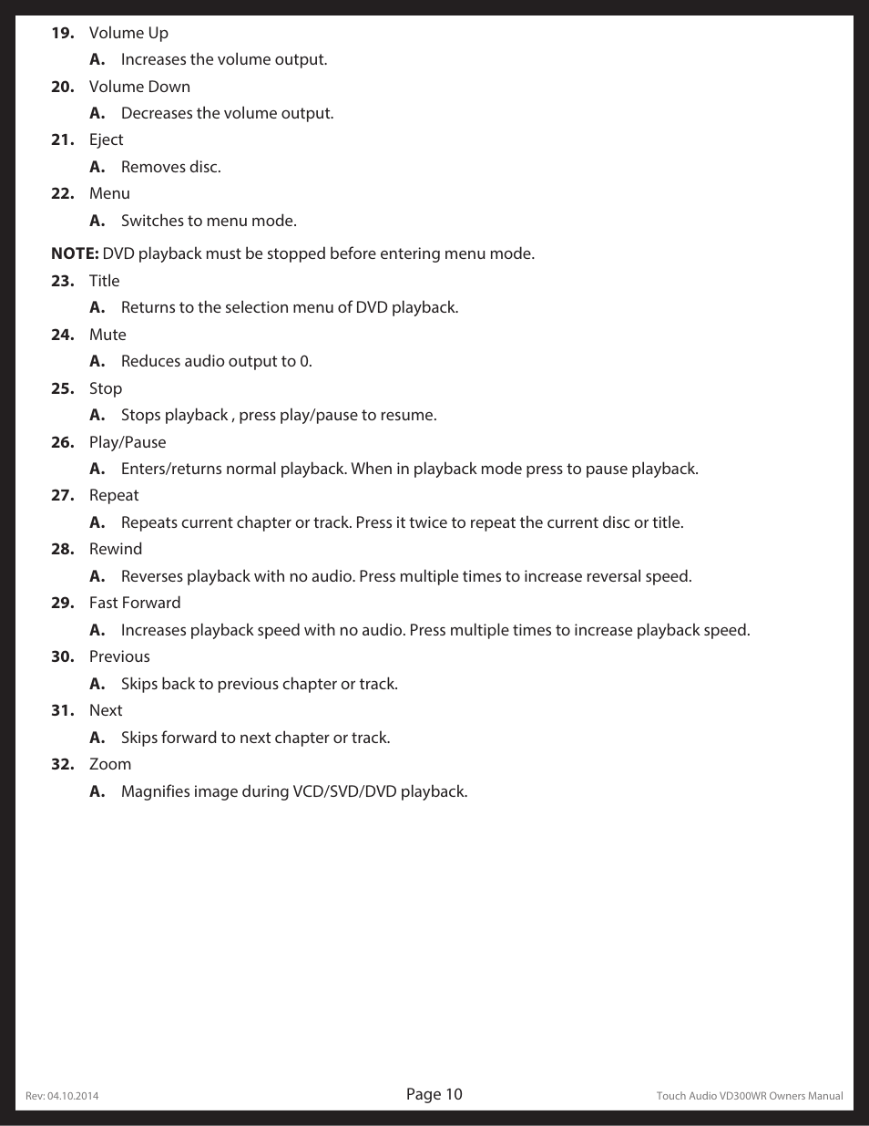 Lippert Components Touch Audio VD300WR User Manual | Page 10 / 16