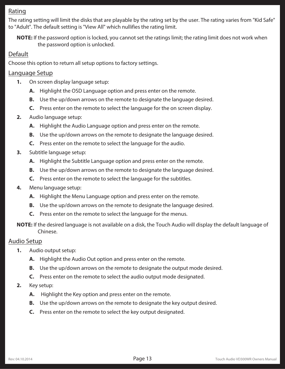 Lippert Components Touch Audio VD300WR User Manual | Page 13 / 16