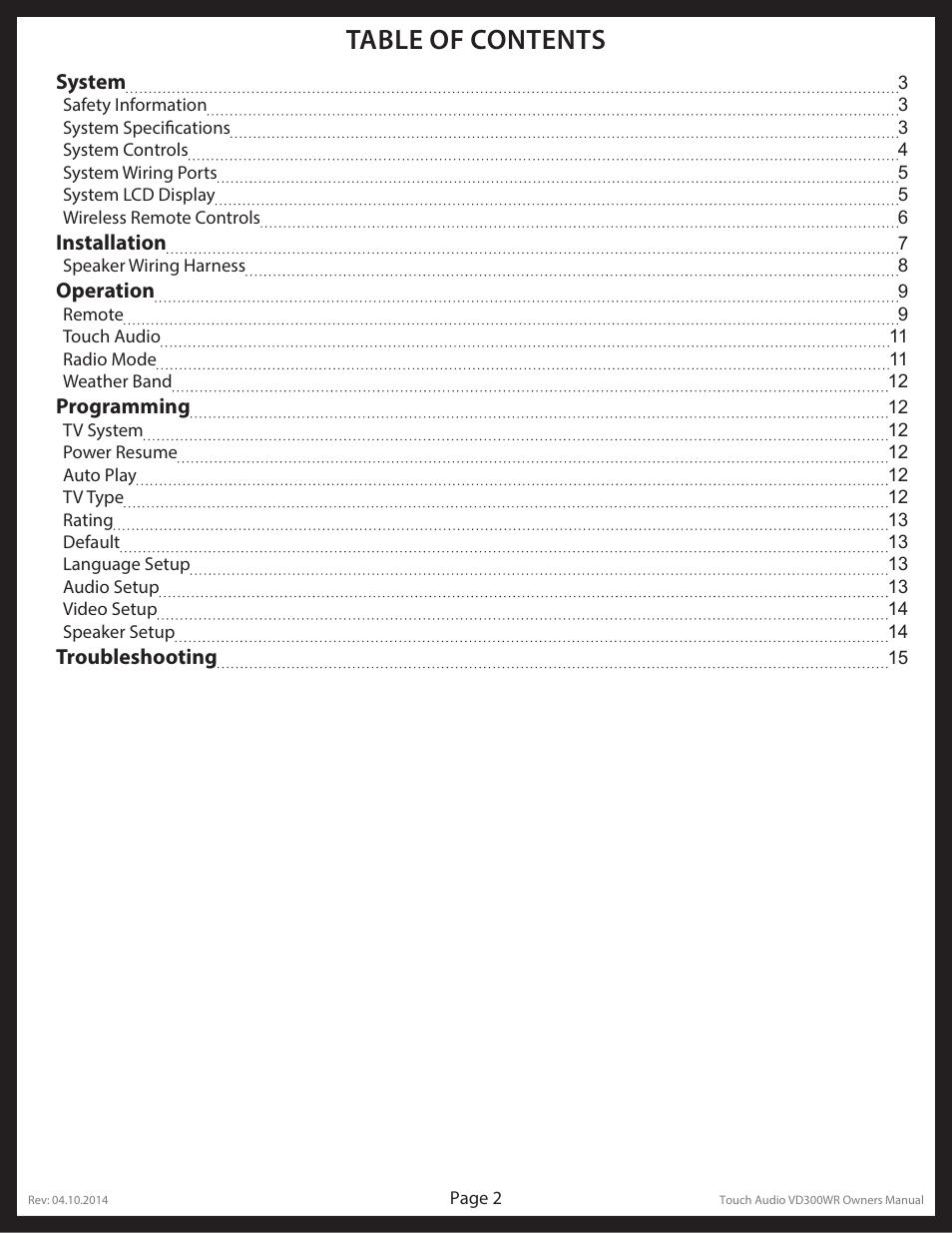 Lippert Components Touch Audio VD300WR User Manual | Page 2 / 16