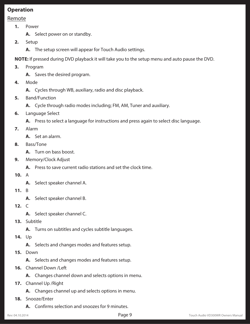 Lippert Components Touch Audio VD300WR User Manual | Page 9 / 16