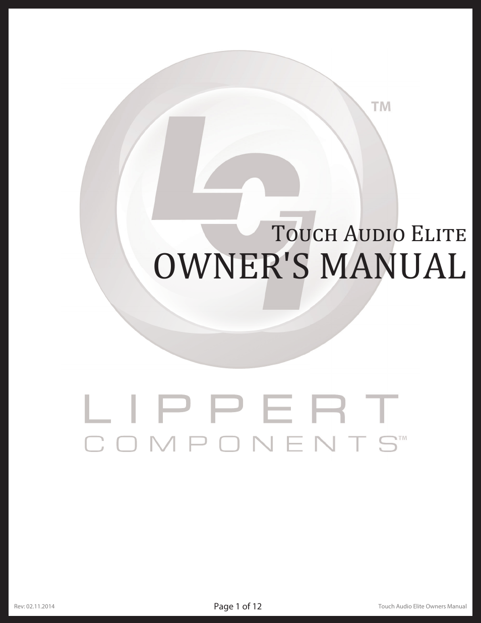 Lippert Components Touch Audio Elite User Manual | 12 pages