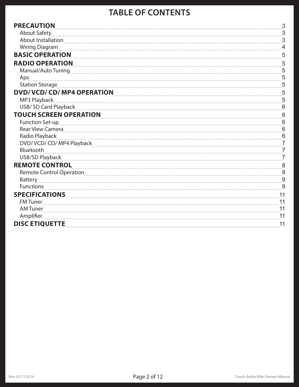 Lippert Components Touch Audio Elite User Manual | Page 2 / 12