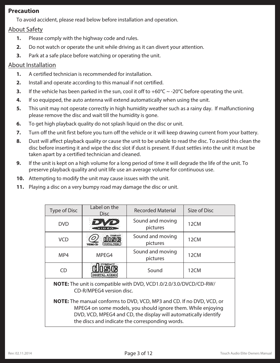 Lippert Components Touch Audio Elite User Manual | Page 3 / 12