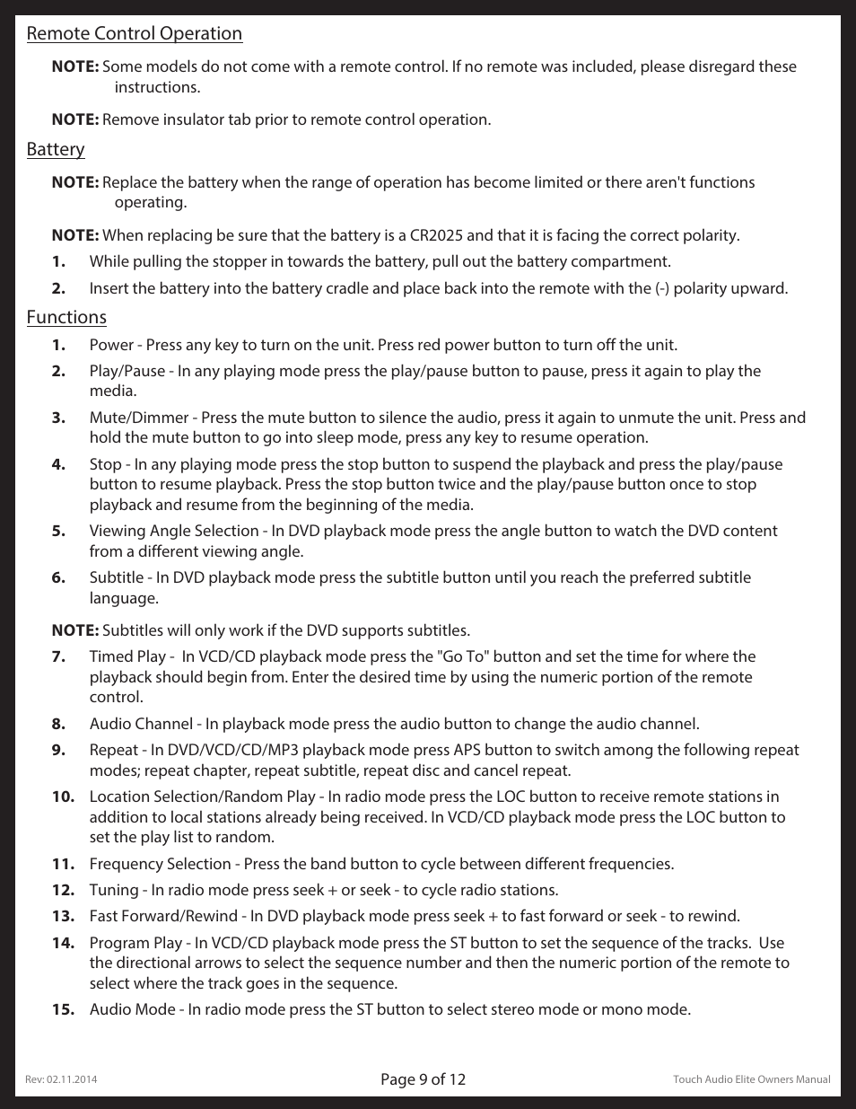 Lippert Components Touch Audio Elite User Manual | Page 9 / 12