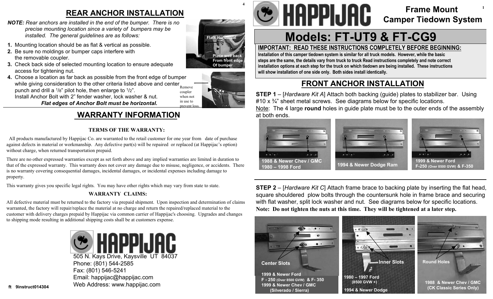 Lippert Components FT-CG9 User Manual | 2 pages