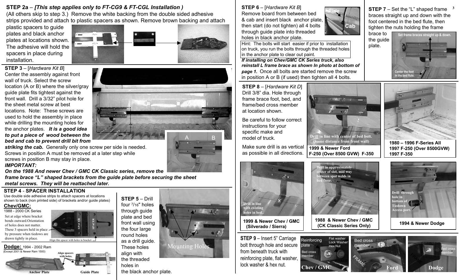 Mounting holes, Chev / gmc ford, Dodge | Lippert Components FT-CG9 User Manual | Page 2 / 2
