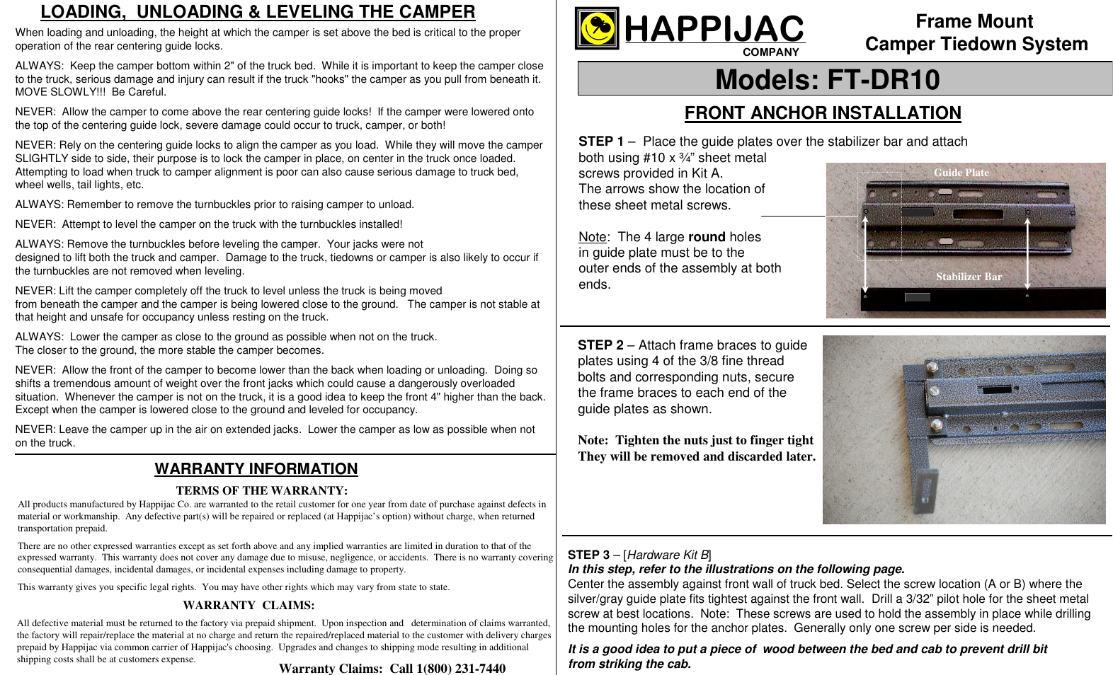 Lippert Components FT-DR10 User Manual | 2 pages