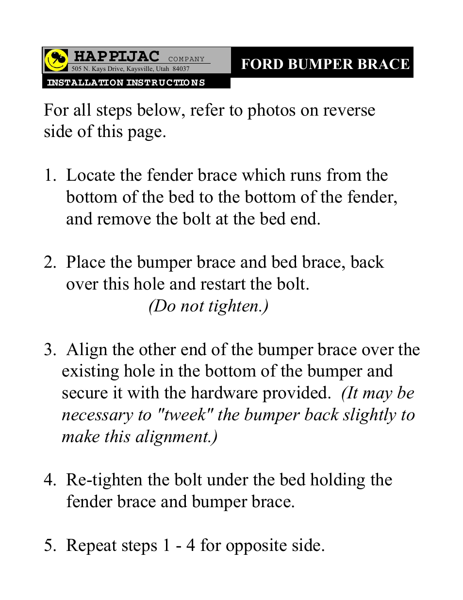 Lippert Components Ford Bumper Brace User Manual | 2 pages