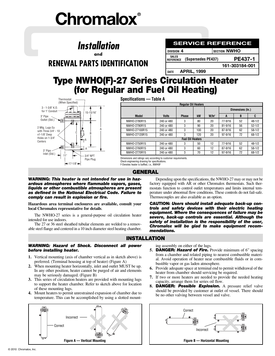 Chromalox NWHO(F)-27 User Manual | 2 pages