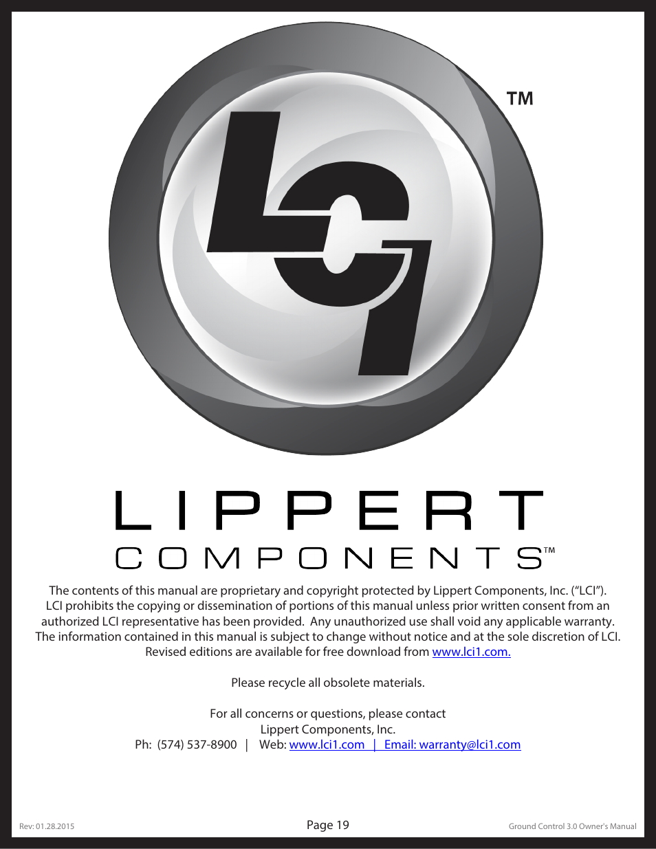 Lippert Components Ground Control 3.0 User Manual | Page 19 / 19