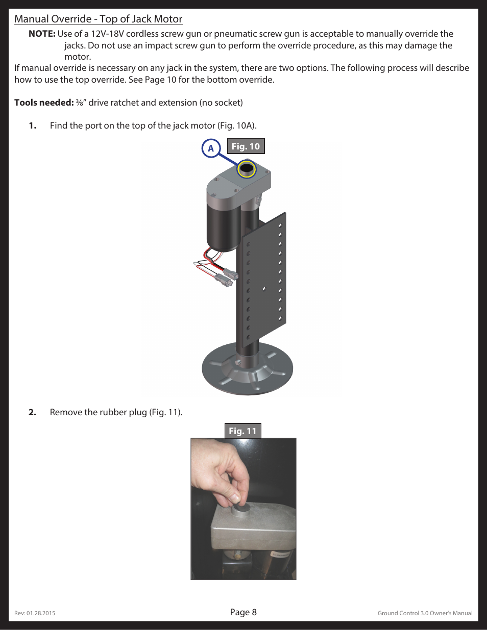 Manual override - top of jack motor | Lippert Components Ground Control 3.0 User Manual | Page 8 / 19