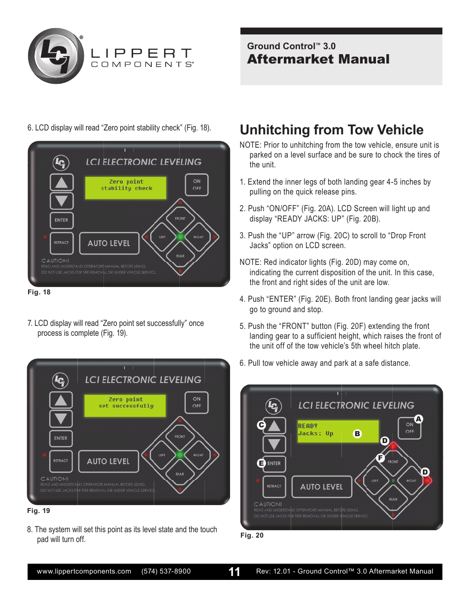 Unhitching from tow vehicle, Aftermarket manual | Lippert Components Ground Control 3.0 Aftermarket User Manual | Page 11 / 20