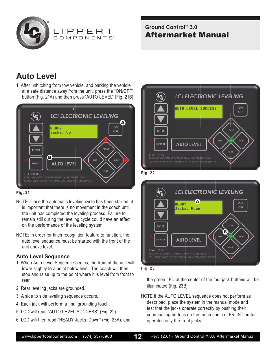 Auto level, Aftermarket manual | Lippert Components Ground Control 3.0 Aftermarket User Manual | Page 12 / 20