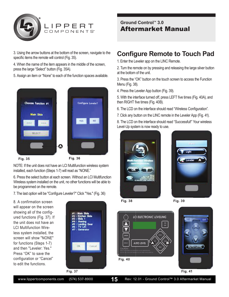 Conﬁ gure remote to touch pad, Aftermarket manual | Lippert Components Ground Control 3.0 Aftermarket User Manual | Page 15 / 20