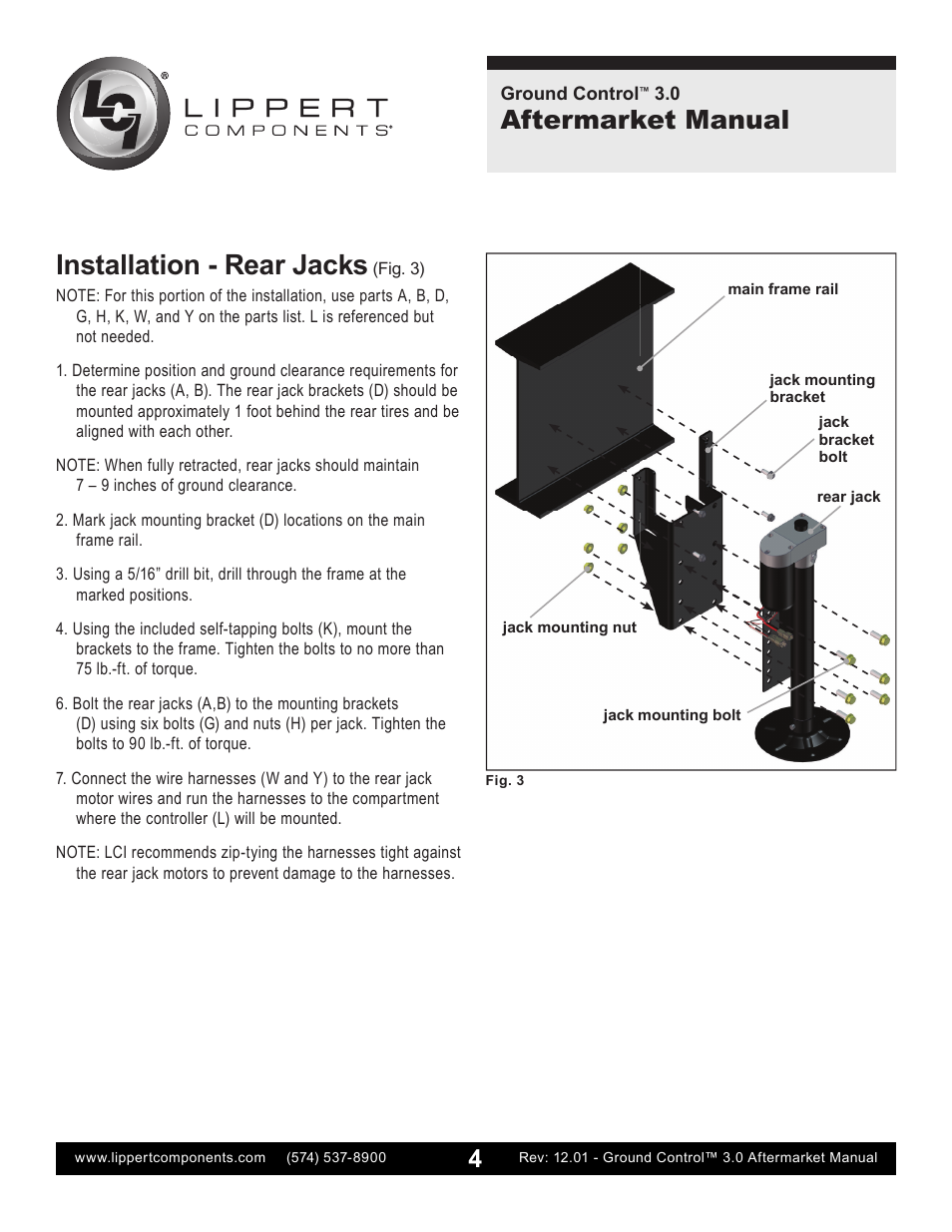 Installation - rear jacks, Aftermarket manual | Lippert Components Ground Control 3.0 Aftermarket User Manual | Page 4 / 20