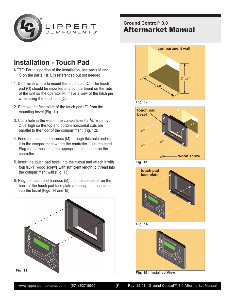 Installation - touch pad, Aftermarket manual | Lippert Components Ground Control 3.0 Aftermarket User Manual | Page 7 / 20