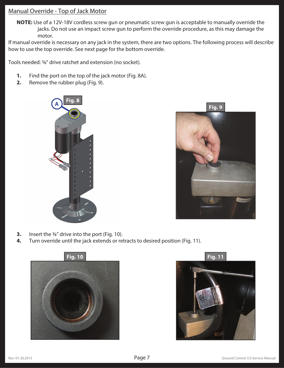 Manual override - top of jack motor | Lippert Components Ground Control 3.0 User Manual | Page 7 / 26