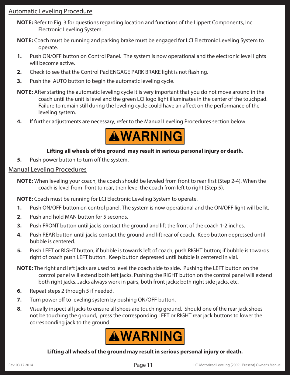 Lippert Components LCI Motorized Leveling (2009 - Present) User Manual | Page 11 / 19