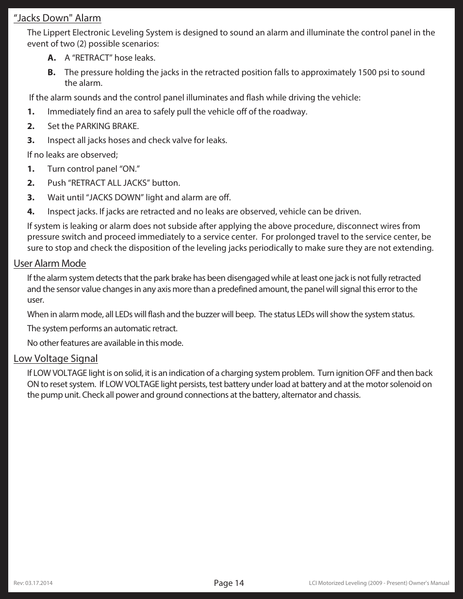 Lippert Components LCI Motorized Leveling (2009 - Present) User Manual | Page 14 / 19