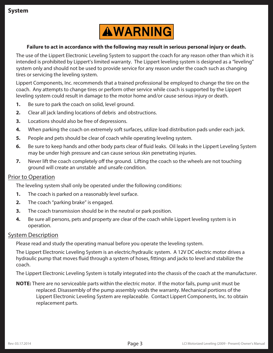 Lippert Components LCI Motorized Leveling (2009 - Present) User Manual | Page 3 / 19