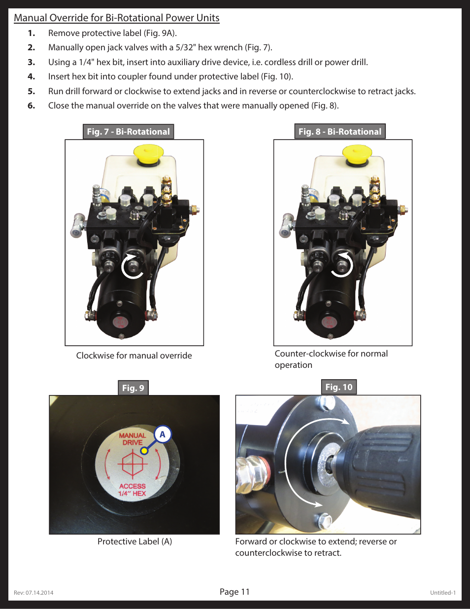 Manual override for bi-rotational power units | Lippert Components LCI Electronic/Hydraulic Leveling & Slideout User Manual | Page 11 / 31