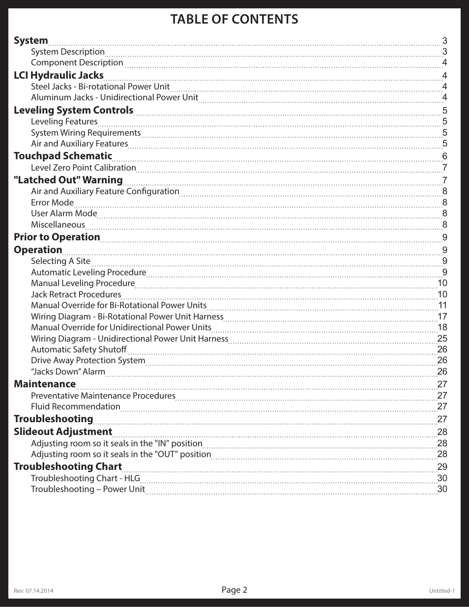 Lippert Components LCI Electronic/Hydraulic Leveling & Slideout User Manual | Page 2 / 31