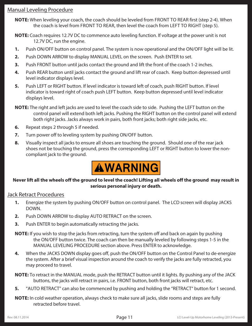 Lippert Components LCI Level-Up Motorhome Leveling (2013-present) User Manual | Page 11 / 20