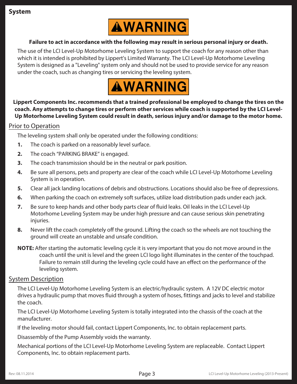 Lippert Components LCI Level-Up Motorhome Leveling (2013-present) User Manual | Page 3 / 20