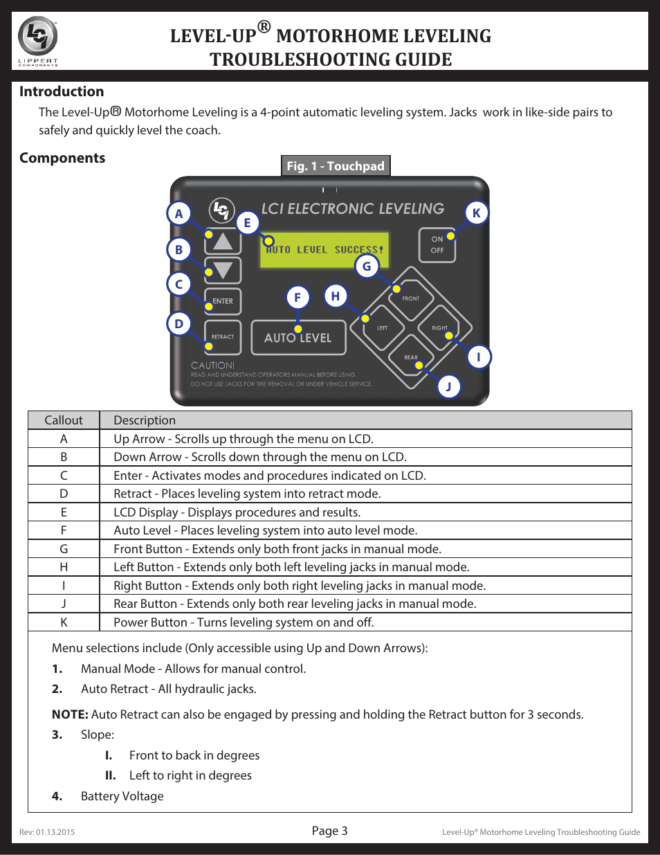 Level-up, Motorhome leveling troubleshooting guide | Lippert Components Level-Up Motorhome Leveling User Manual | Page 3 / 10