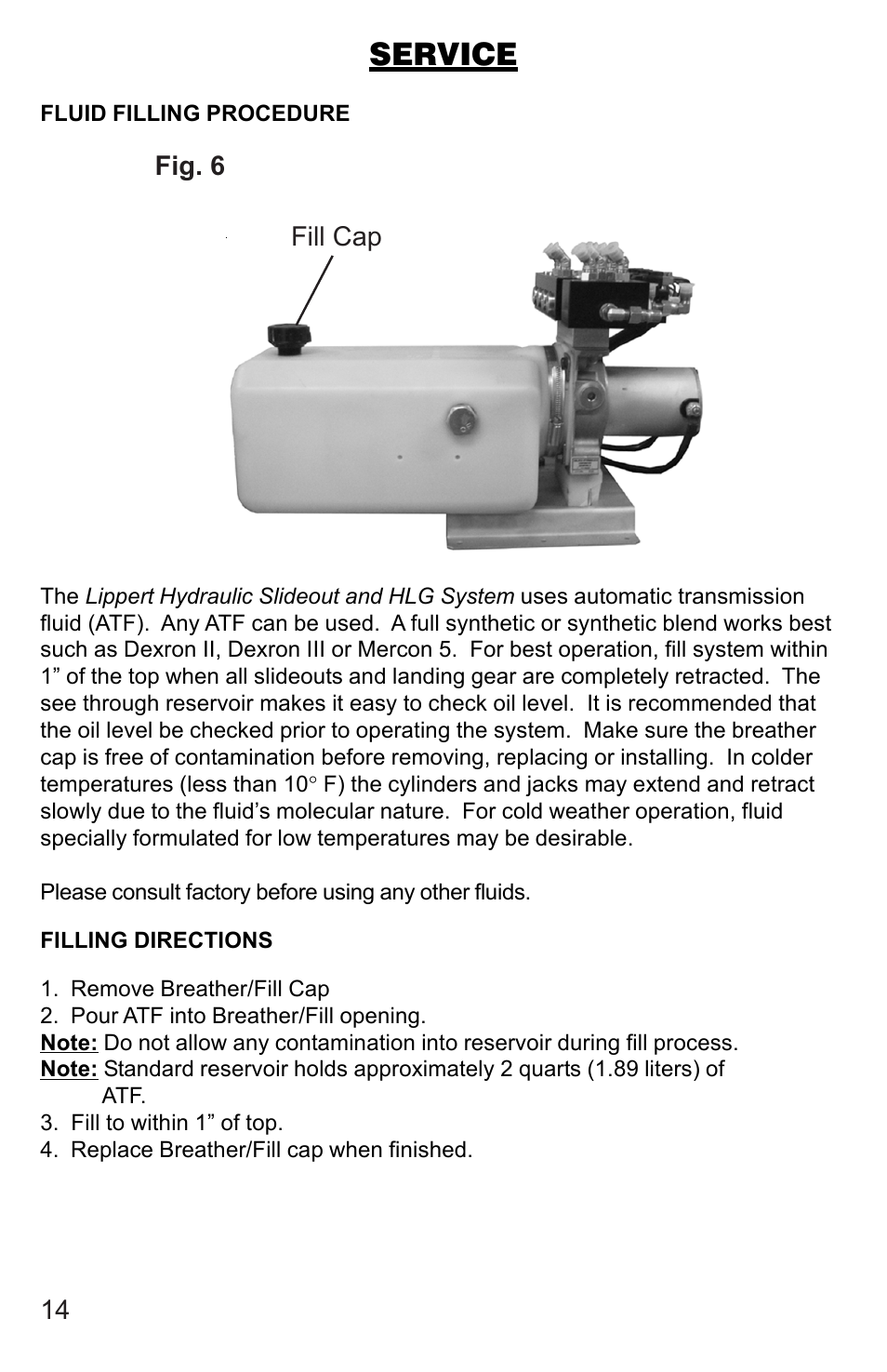 Service | Lippert Components 5th Wheel Hydraulic Slideout And Landing Gear (hlg) System User Manual | Page 14 / 31