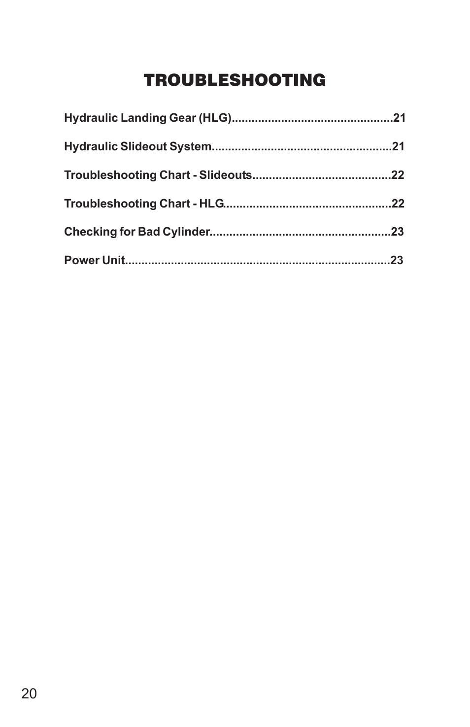 Troubleshooting | Lippert Components 5th Wheel Hydraulic Slideout And Landing Gear (hlg) System User Manual | Page 20 / 31