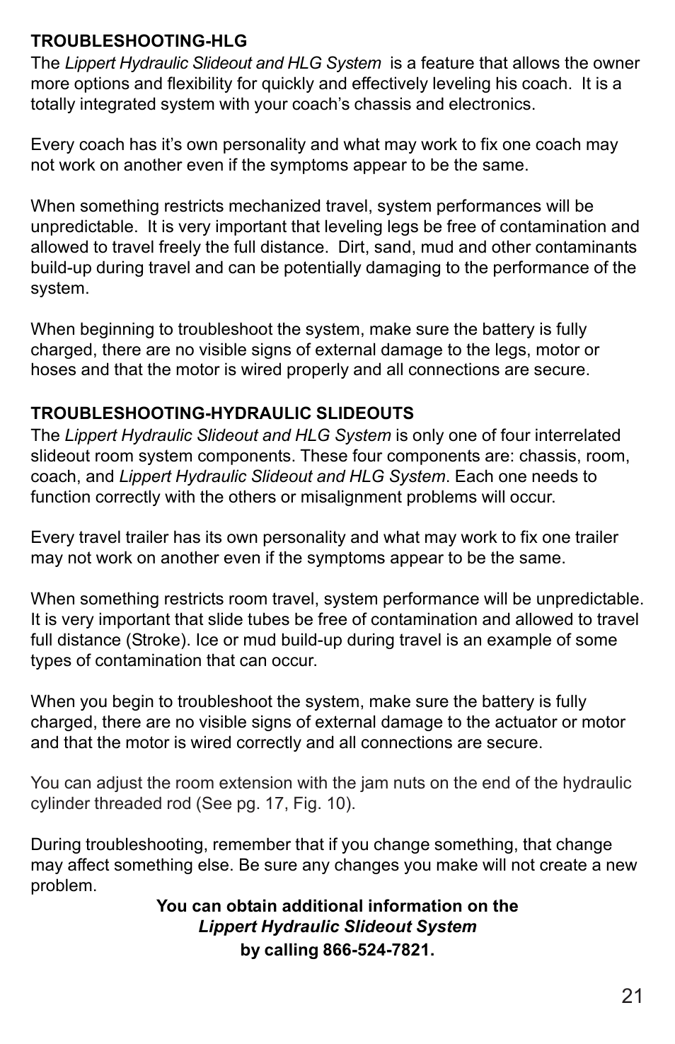 Lippert Components 5th Wheel Hydraulic Slideout And Landing Gear (hlg) System User Manual | Page 21 / 31