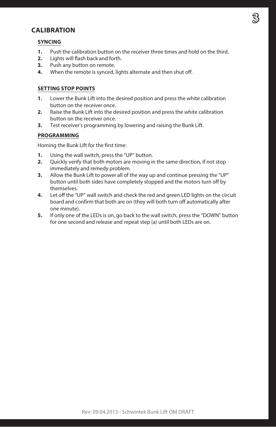 Calibration | Lippert Components Schwintek Bunk Lift User Manual | Page 3 / 4