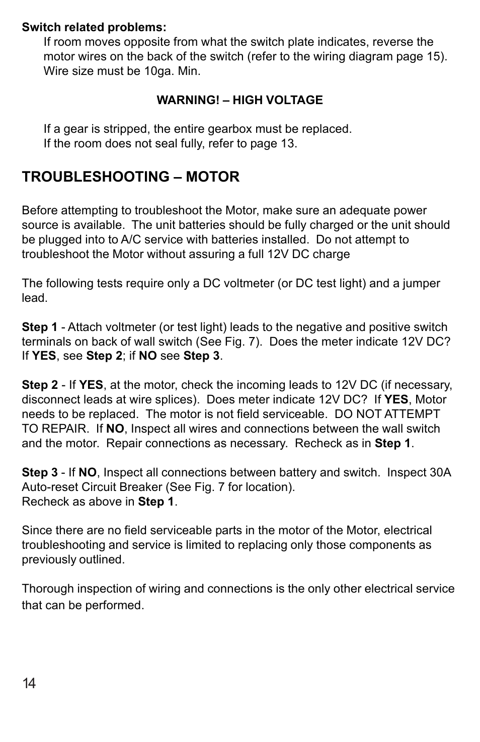 Troubleshooting – motor | Lippert Components 2 X 3 Slideout System User Manual | Page 14 / 15