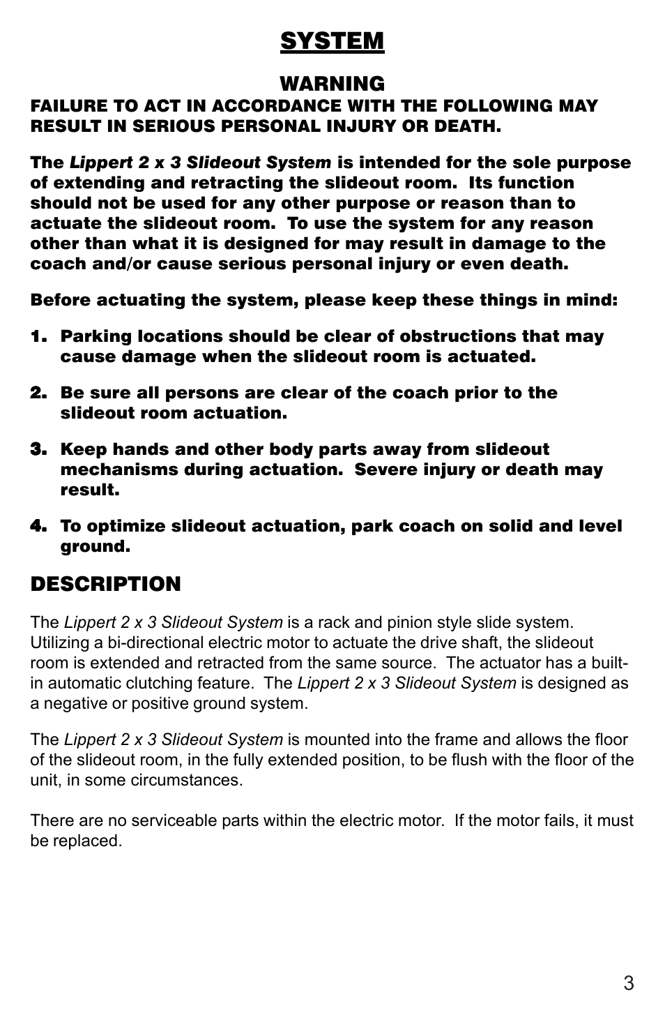System | Lippert Components 2 X 3 Slideout System User Manual | Page 3 / 15
