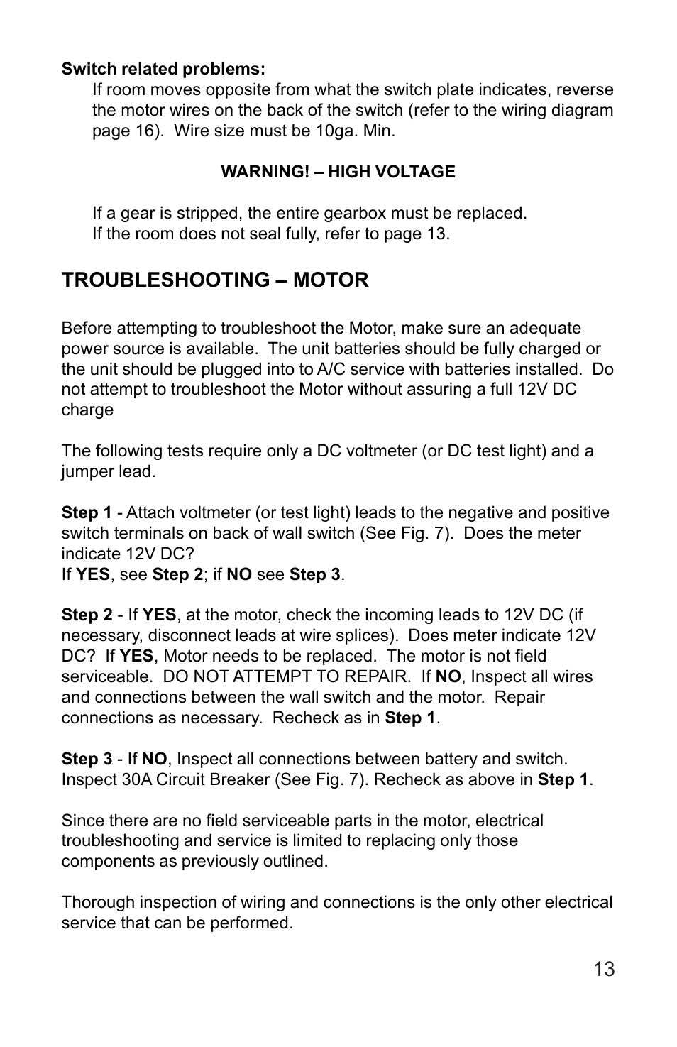 Troubleshooting – motor | Lippert Components 3 X 3 Slideout System User Manual | Page 13 / 15