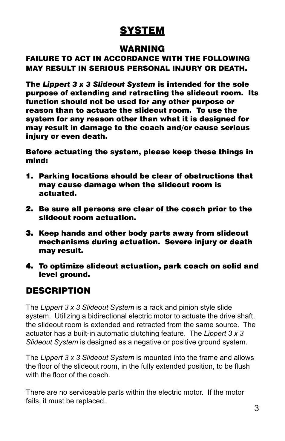 System | Lippert Components 3 X 3 Slideout System User Manual | Page 3 / 15