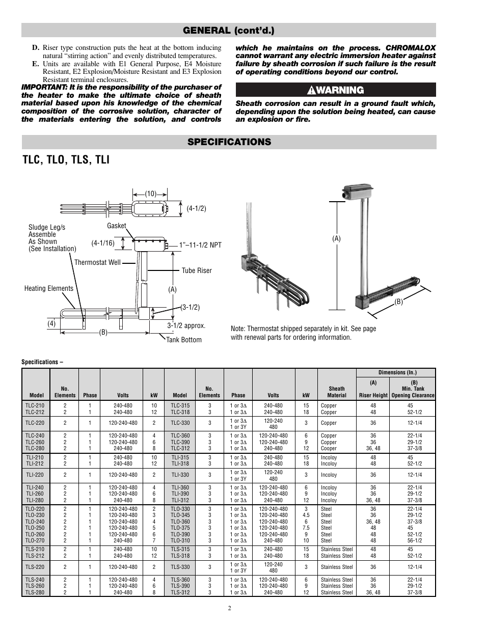 Tlc, tlo, tls, tli, Specifications general (cont’d.) | Chromalox PD411-10 User Manual | Page 2 / 8