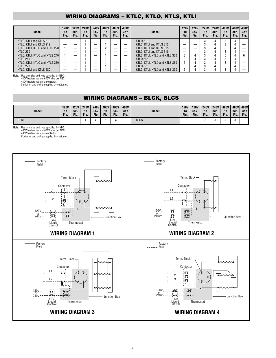 Wiring diagram 3 wiring diagram 4, Wiring diagram 2 wiring diagram 1, Wiring diagrams – ktlc, ktlo, ktls, ktli | Wiring diagrams – blck, blcs | Chromalox PD411-10 User Manual | Page 6 / 8