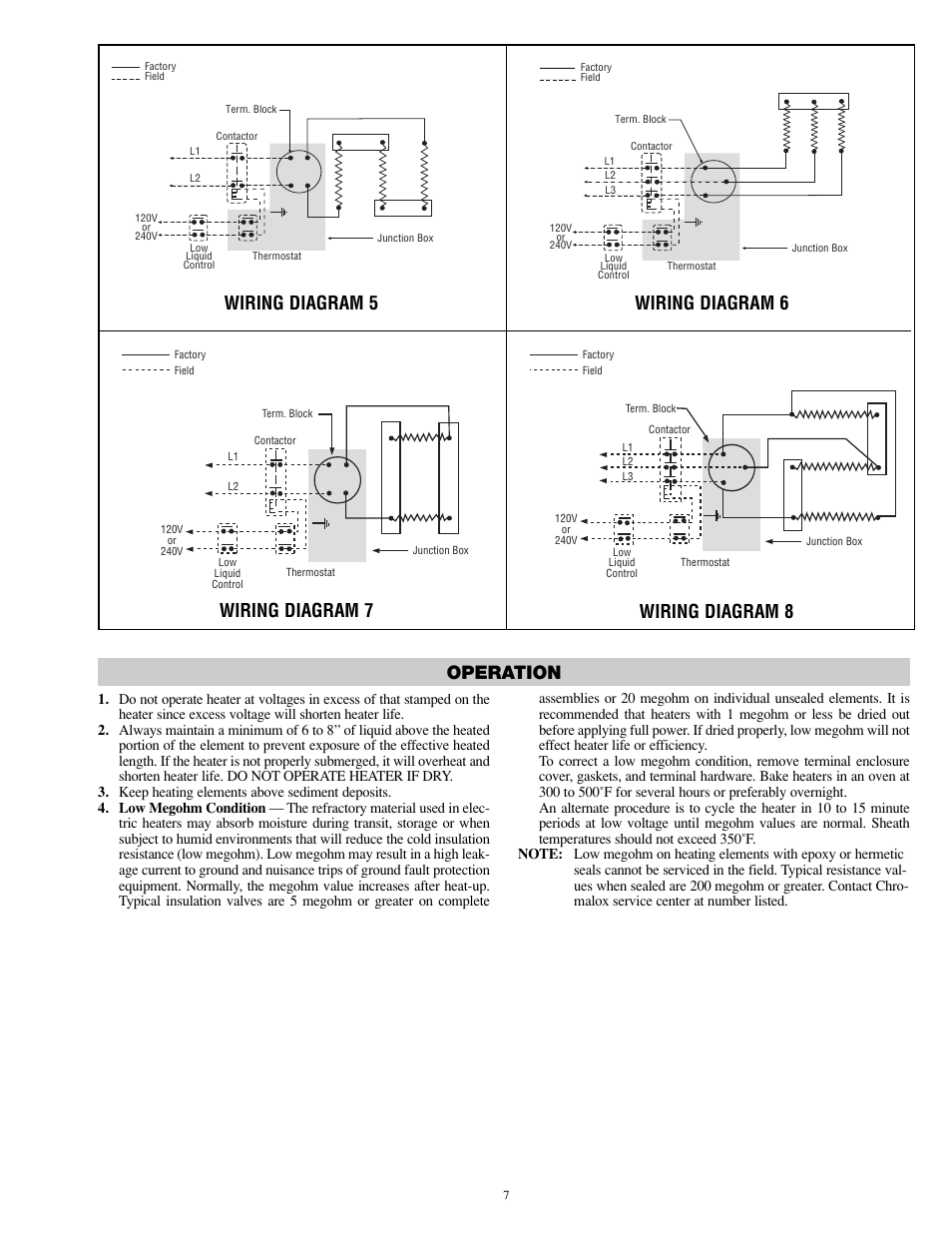 Operation, Wiring diagram 7 wiring diagram 8, Wiring diagram 6 wiring diagram 5 | Chromalox PD411-10 User Manual | Page 7 / 8