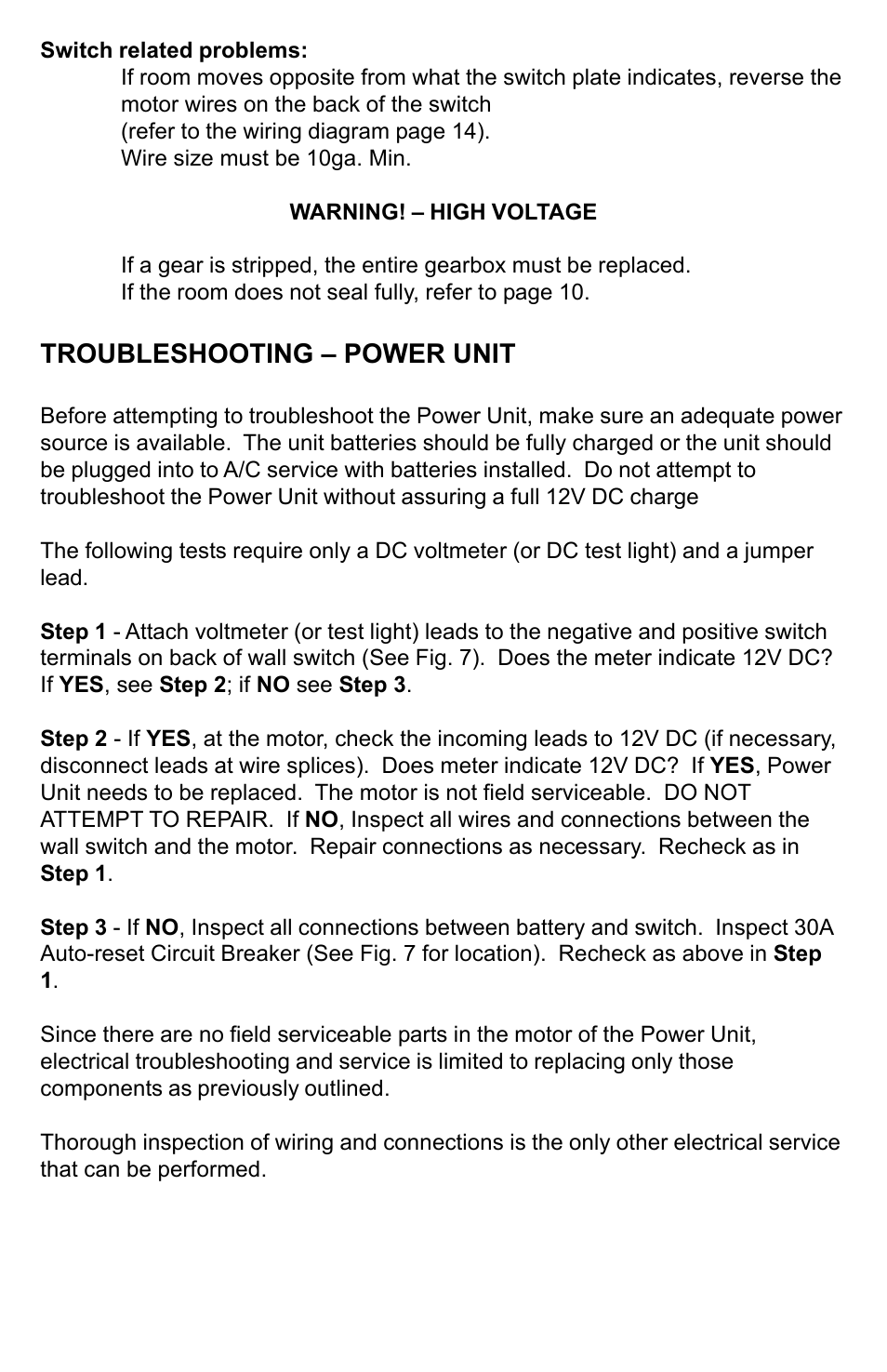 Troubleshooting – power unit | Lippert Components Embedded Rack Slideout System User Manual | Page 12 / 16