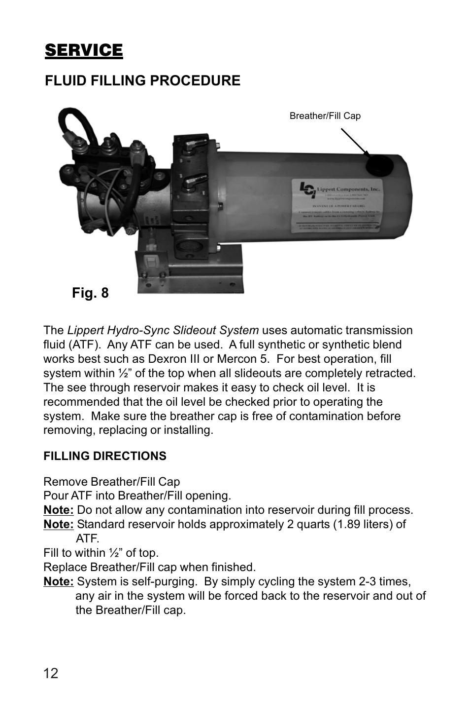 Service | Lippert Components Hydro-Sync Slideout System User Manual | Page 12 / 18