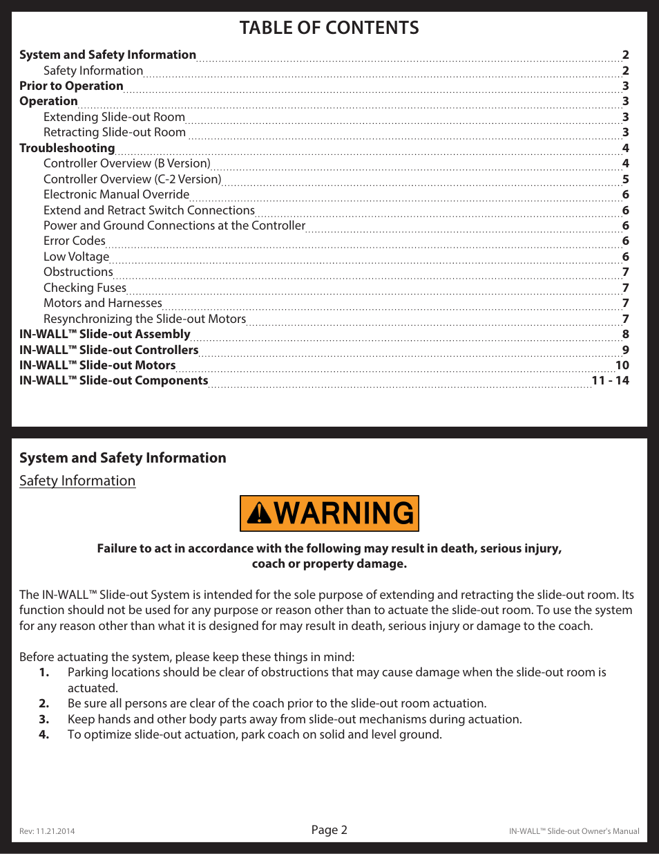 Lippert Components In Wall Slide-Out System User Manual | Page 2 / 15
