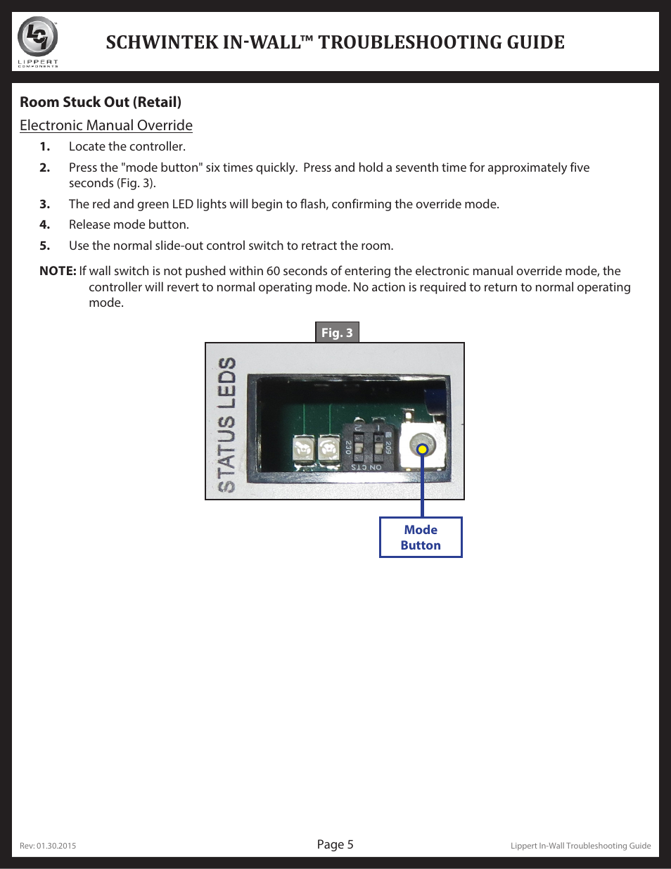 Schwintek in-wall™ troubleshooting guide | Lippert Components Schwintek In Wall Slide-Out System User Manual | Page 5 / 11