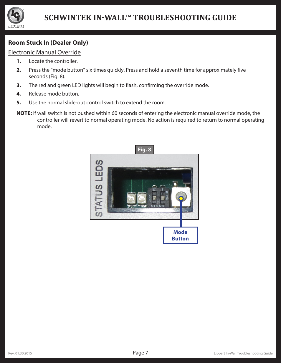 Schwintek in-wall™ troubleshooting guide | Lippert Components Schwintek In Wall Slide-Out System User Manual | Page 7 / 11