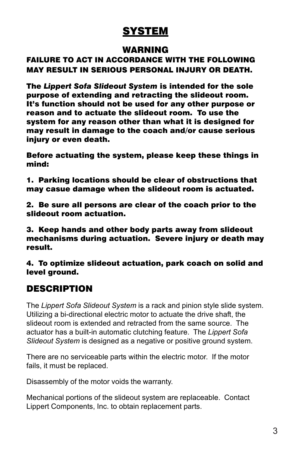 System | Lippert Components Sofa Slideout System User Manual | Page 3 / 16