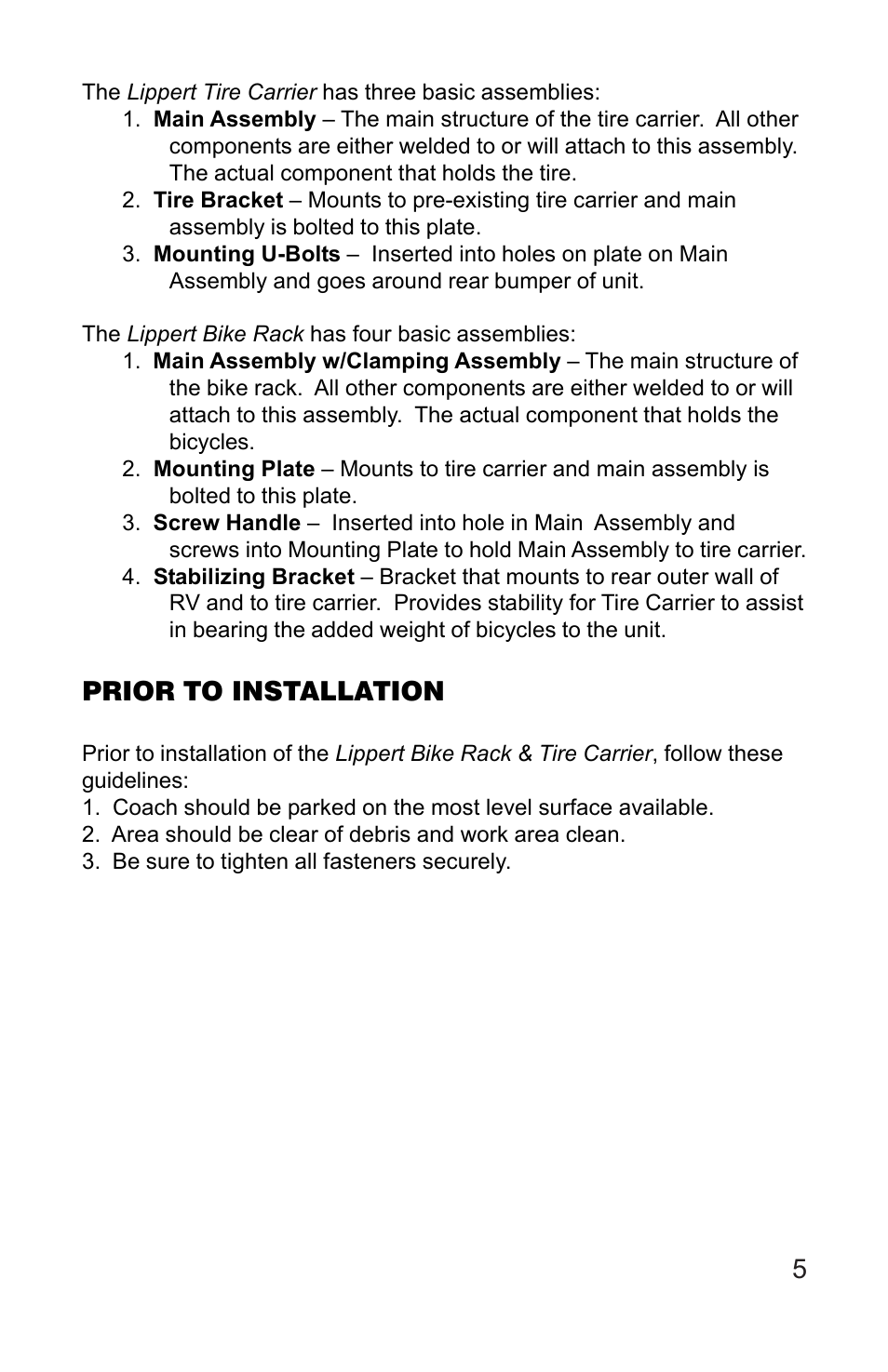 Prior to installation | Lippert Components Bike Rack & Tire Carrier User Manual | Page 4 / 11